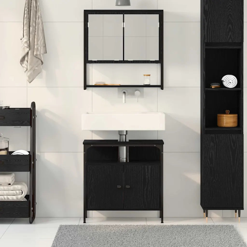 Set di mobili per il bagno 2 pcs Nero Legno multistrato 3334321