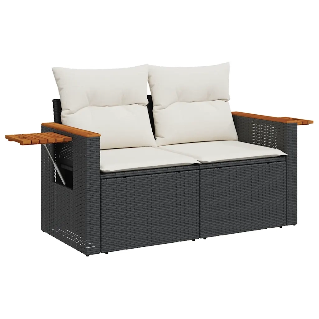 Set Divani da Giardino 5 pz con Cuscini Nero Polyrattan Acacia 3327542