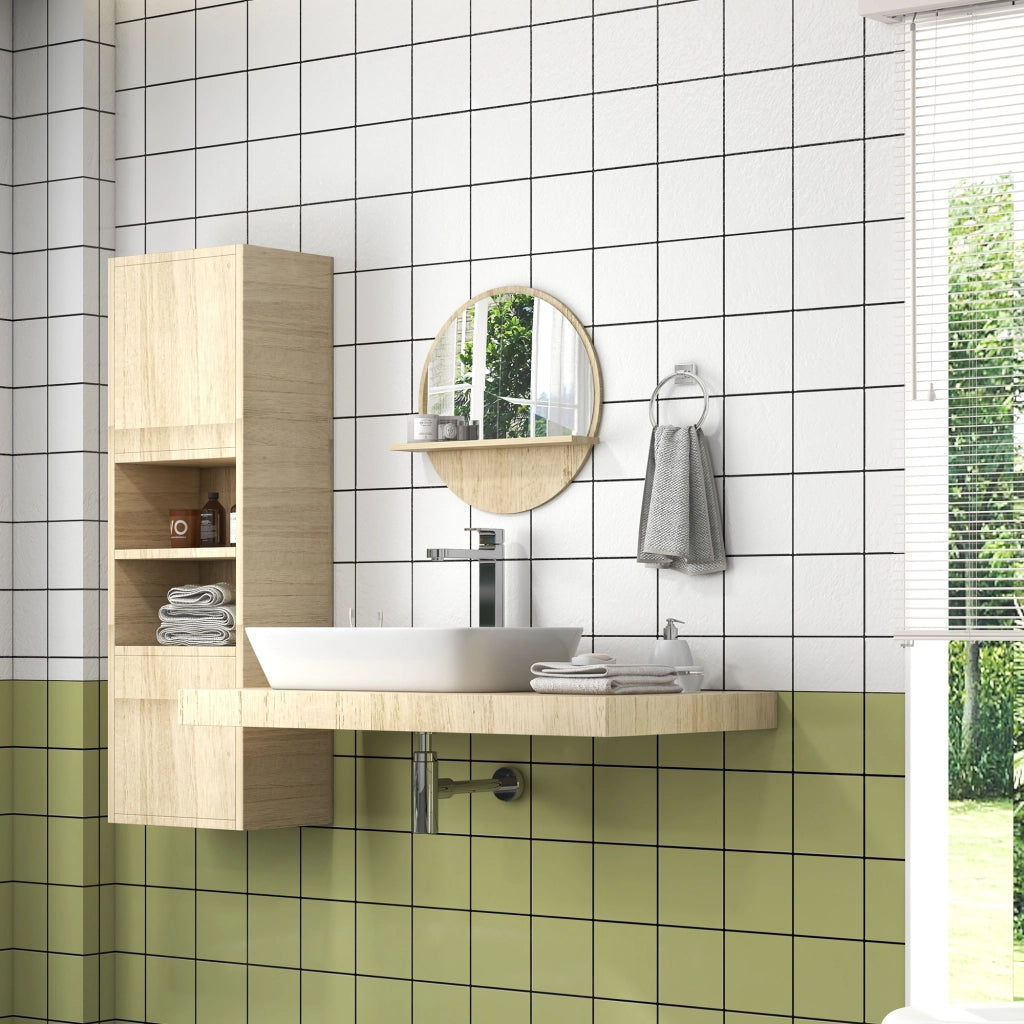Specchio Bagno Rotondo con Ripiano ¨C zephmum ¨C Truciolato e Vetro, ?45x10 cm