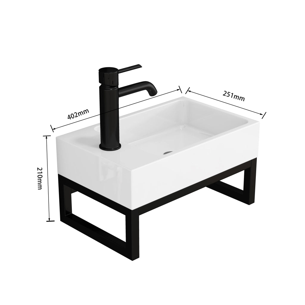 Lavabo sospeso compatto con telaio in metallo e troppo pieno premontato per bagno e WC ospiti 40 × 21 × 25 cm