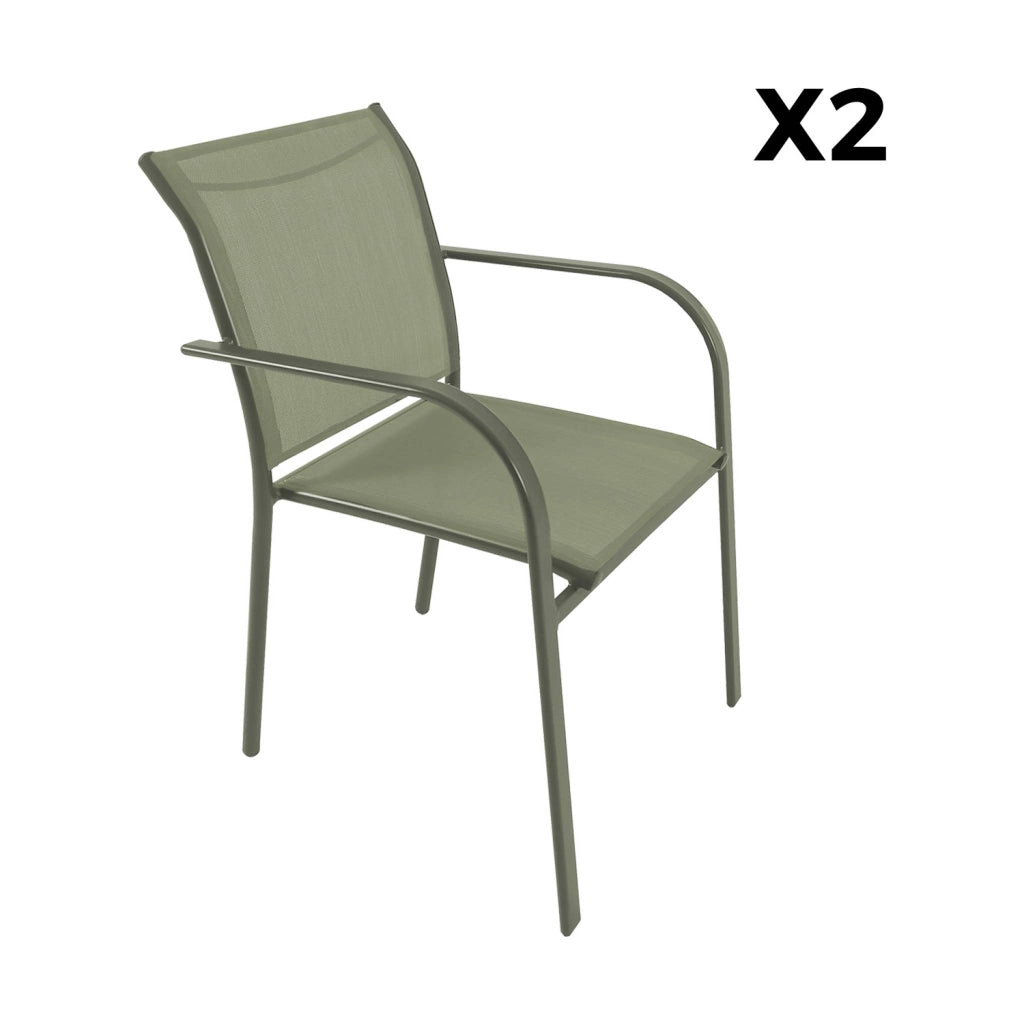 Set 2 sedie da giardino in alluminio e textilene, verde kaki