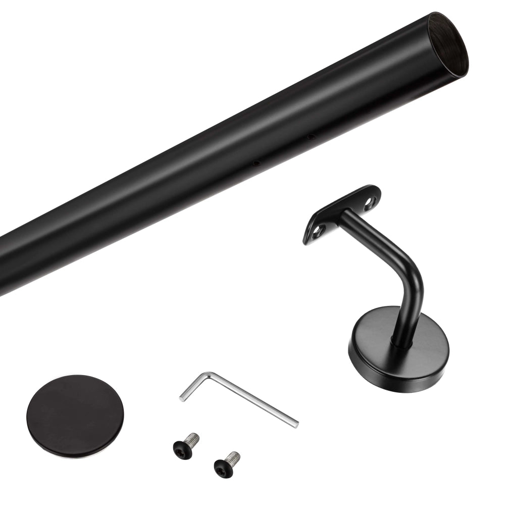 Corrimano a parete in acciaio kit inox AISI 304 nero , Lunghezza 150 cm, Ø 42,4 mm, uso interno ed esterno
