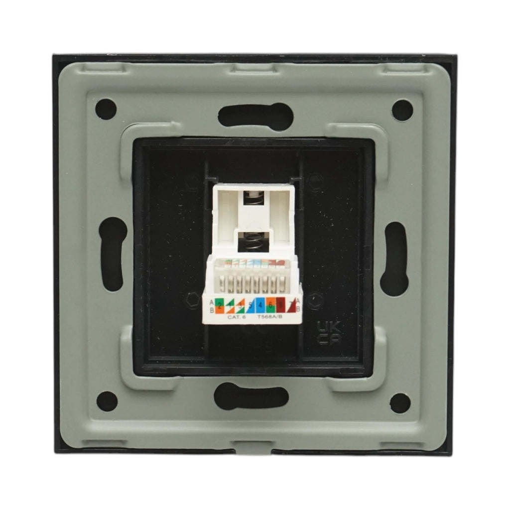 Presa internet CAT6 RJ45 nera con cornice in vetro 86x86mm