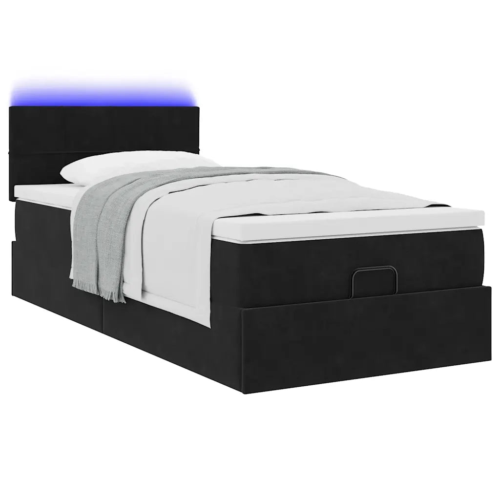 Struttura Letto Pouf con Materasso Nero 90x200 cm in Velluto 3312598