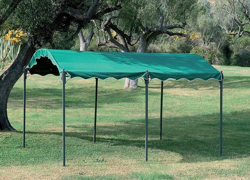 GAZEBO DAMASCO CAR PORT AUTO IN ACCIAIO TOP COLORE VERDE MT.3X4