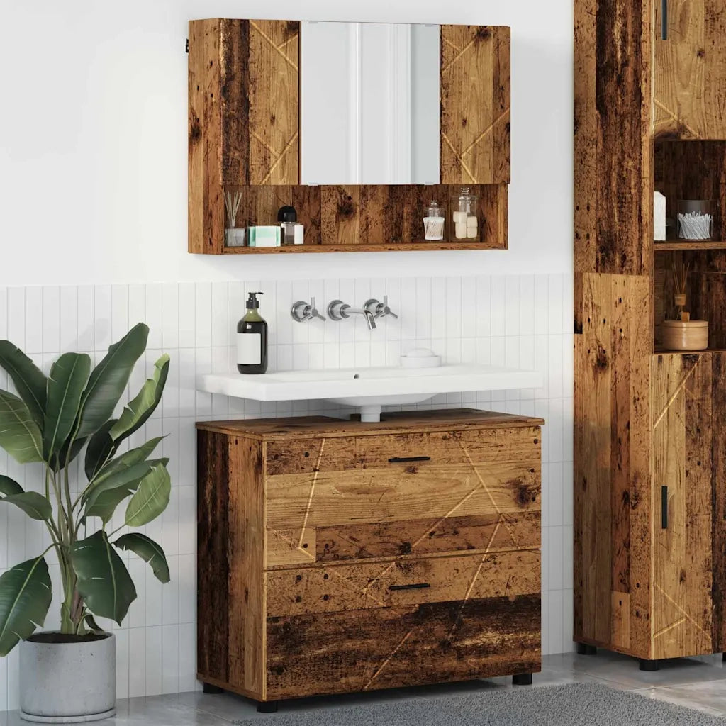 Set di mobili per il bagno con cassetto 2 pcs Legno vecchio