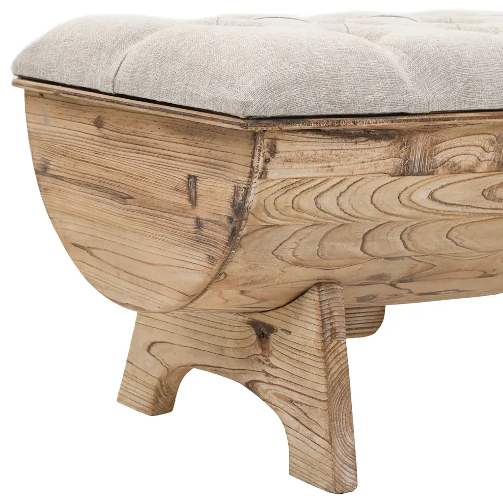 Cassapanca-Baule-Panca con Contenitore in Legno Massello e Tessuto 103x51x44 cm