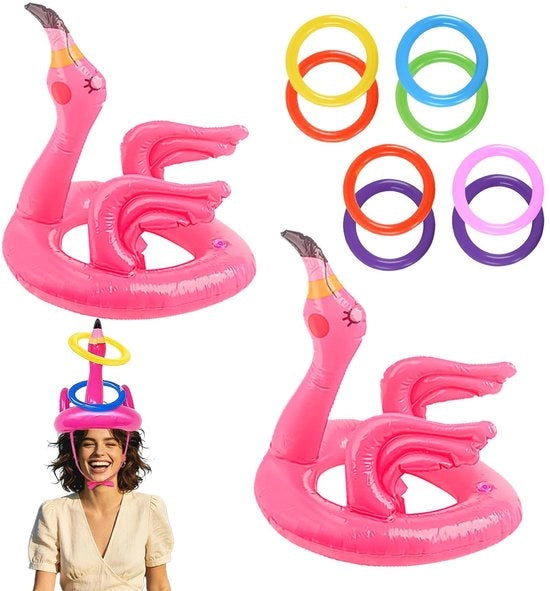 Set di Flamingo per Bambini con 2 Copricapi e 4 Anelli Inflabili