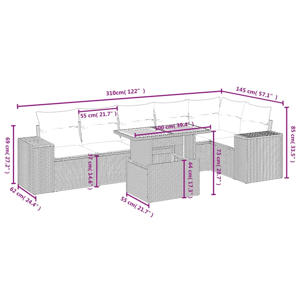 Set Divani da Giardino con Cuscini 7pz Nero Polyrattan 3272645