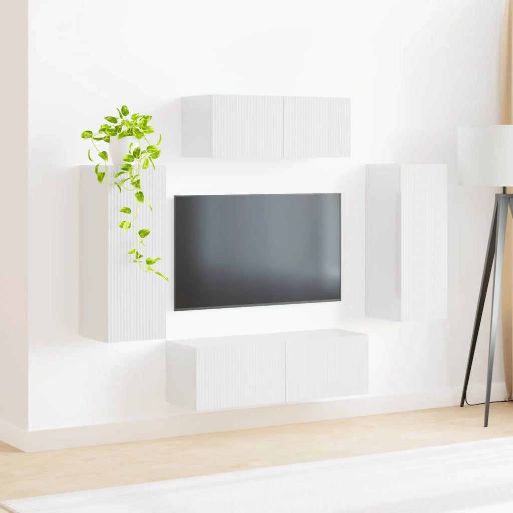 Set mobile TV 4 pcs Bianco Lucido Legno multistrato 3409163