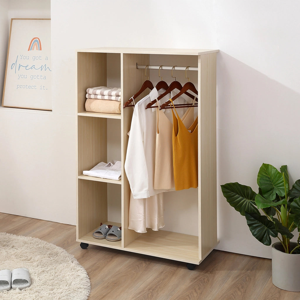 EasyComfort Stand Appendiabiti con 3 Ripiani e Barra Attaccapanni per Vestiti, 80x40x128 cm, Beige