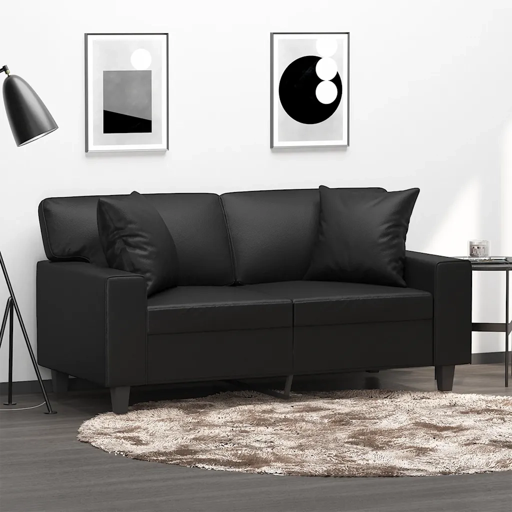 Divano a 2 Posti con Cuscini-Sofa 2 Posti con Cuscini Nero 120 cm in Similpelle 312804