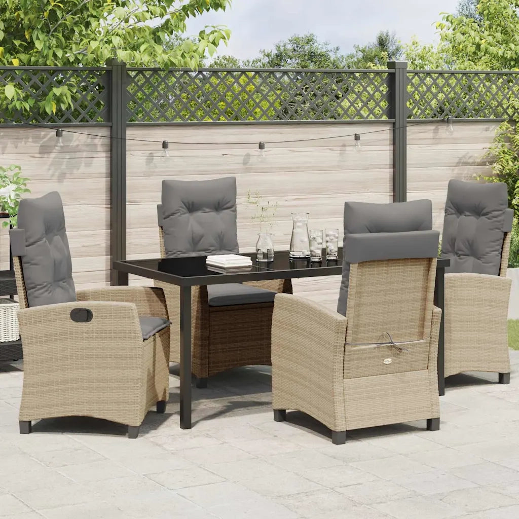 Set da Pranzo per Giardino con cuscino 5 pcs Beige polyrattan