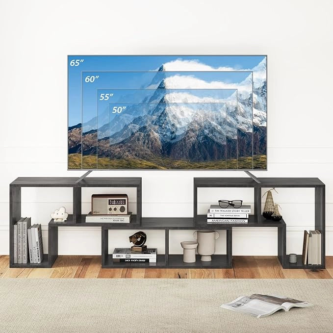 Mobile Porta TV Combinabile con Ripiani Aperti, per TV Fino a 65 Pollici, Mobile TV di Legno per Camera da Letto, Soggiorno, Capacità di Carico Massima 80 kg, 134-180 x 30 x 43 cm (Grigio)