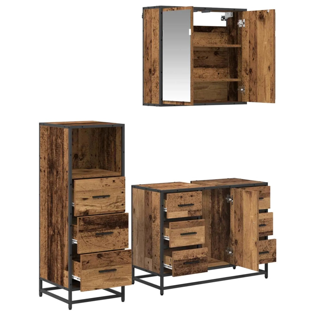 Set di mobili per il bagno con cassetto 3 pcs Legno vecchio 3402536