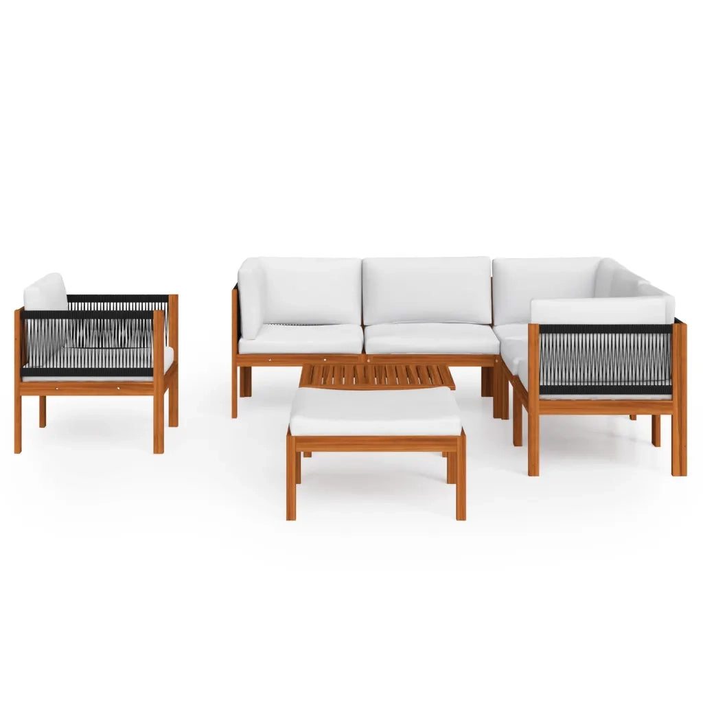 Set da giardino 8 pezzi con cuscini in legno crema, acacia e corda 3057890
