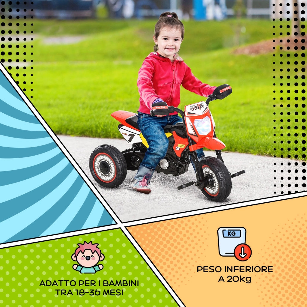 EasyComfort Triciclo per Bambini Stile Moto a Pedali con Luci e Suoni, 3 Ruote Larghe, Età 18-36 Mesi, 71x40x51cm, Rosso