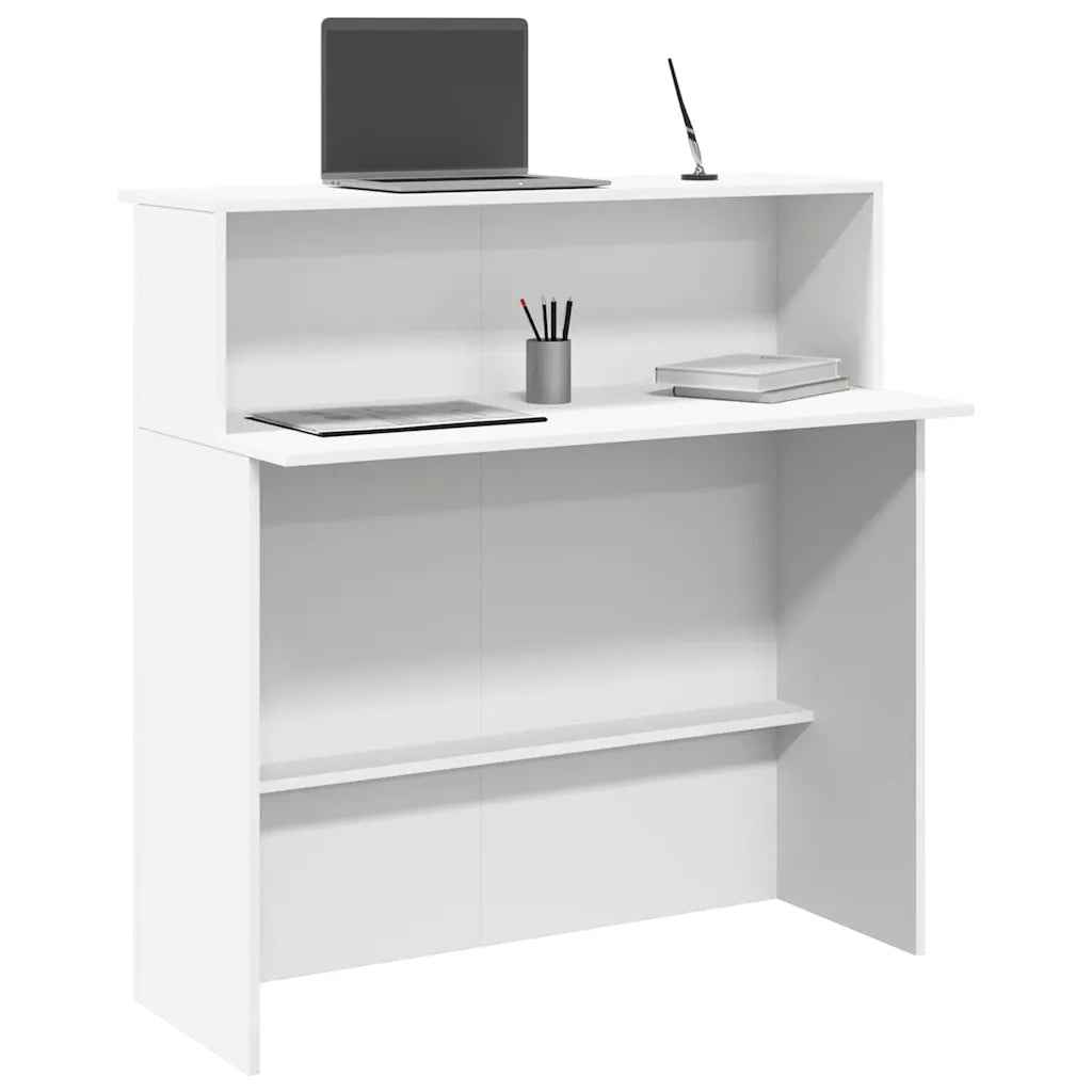 Scrivania per Reception Bianca 100x50x103,5cm in Legno Massello 859024