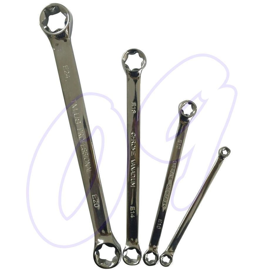 SET CHIAVI A DUE STELLA TORX 4 PEZZI CROMO VANADIO MISURE E6E8E10E12E14E18E20E24