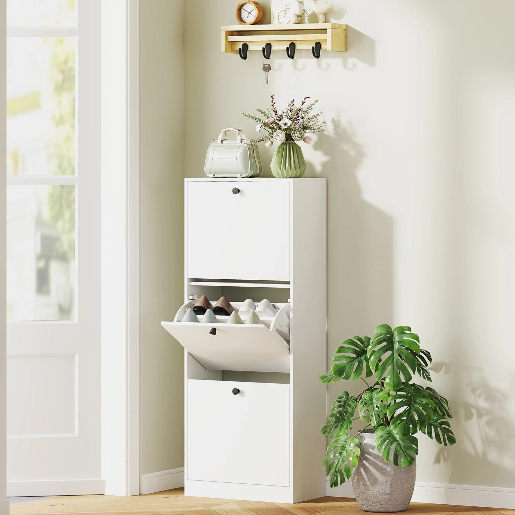 Scarpiera con 3 cassetti ¨C Xylo ¨C Bianco truciolato, 12 paia