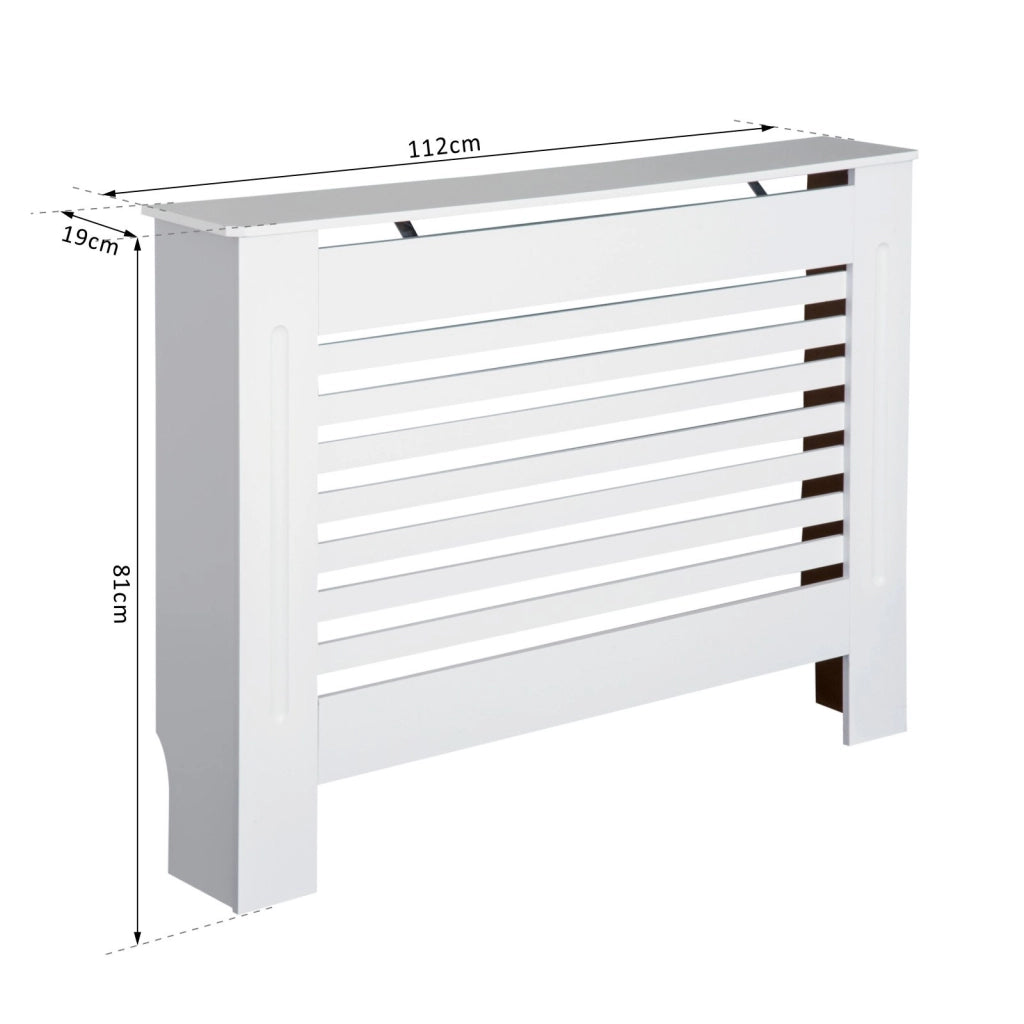 EasyComfort Copritermosifone in Legno Bianco per Caloriferi e Radiatori, con Struttura a Doghe e Ripiano, 112 x 19 x 81cm