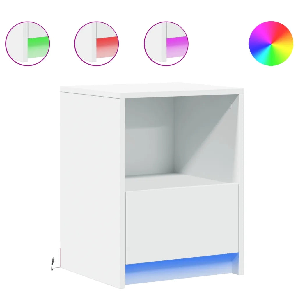 Set di 2 Comodini | Armadio da Notte | Mobiletto da notte con Luci LED Bianchi in Legno Multistrato