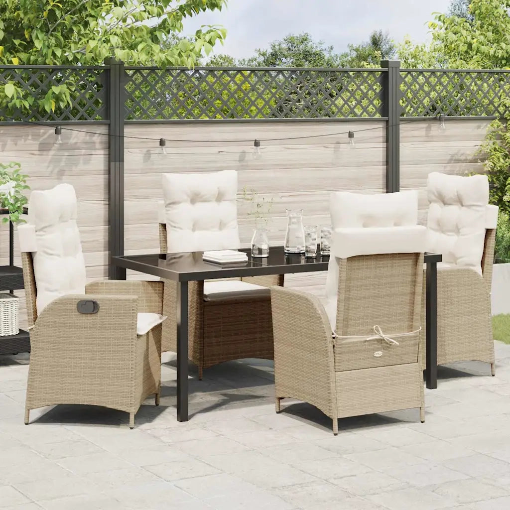 Set da Pranzo per Giardino con cuscino 5 pcs Beige polyrattan