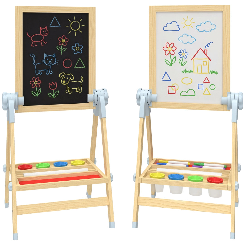 Cavalletto per Bambini Doppia Lavagna per Gesso e Pennarelli. Lavagnetta Magnetica e Rotolo di Carta. Legno