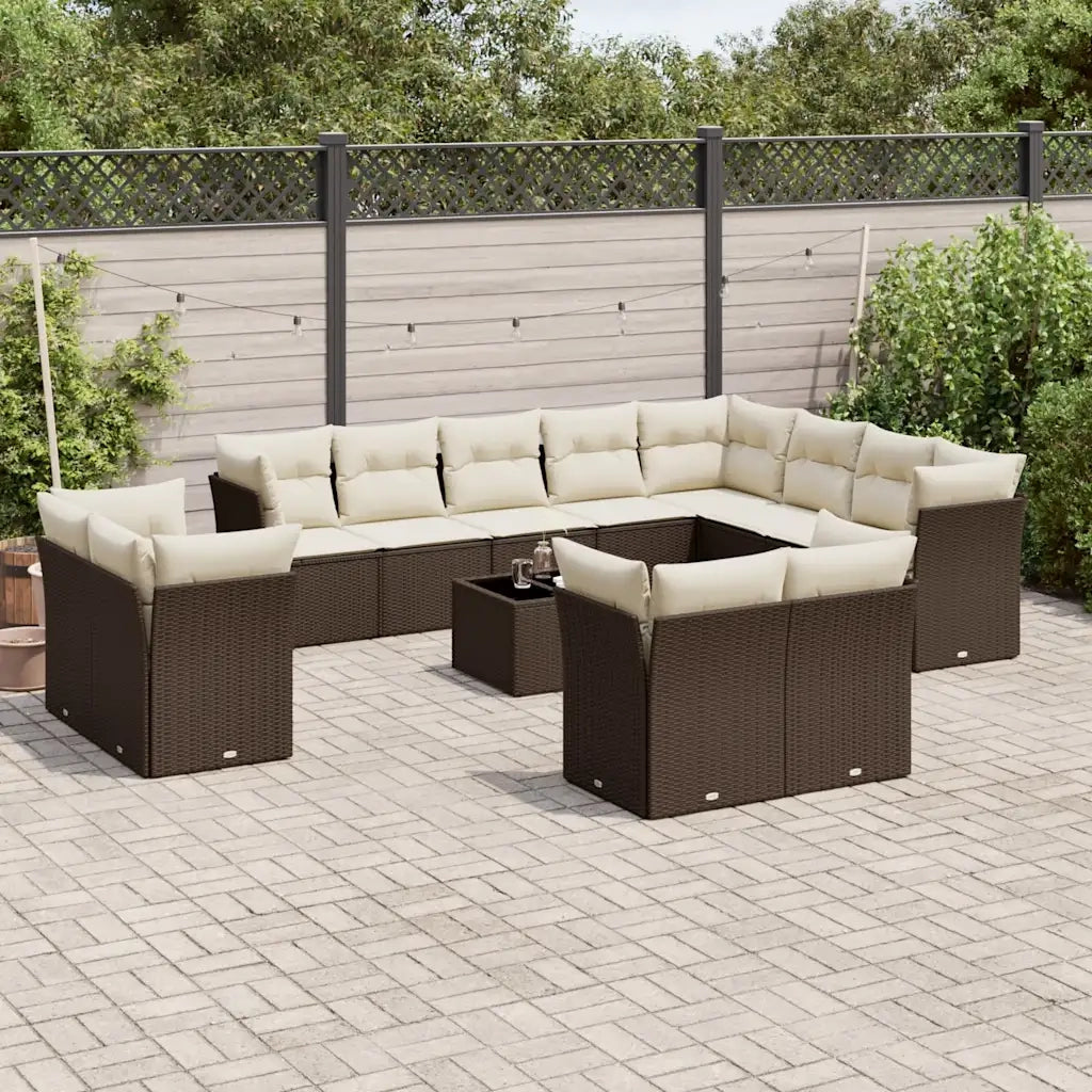 Set Divani da Giardino 13 pz con Cuscini Marrone in Polyrattan 3250382