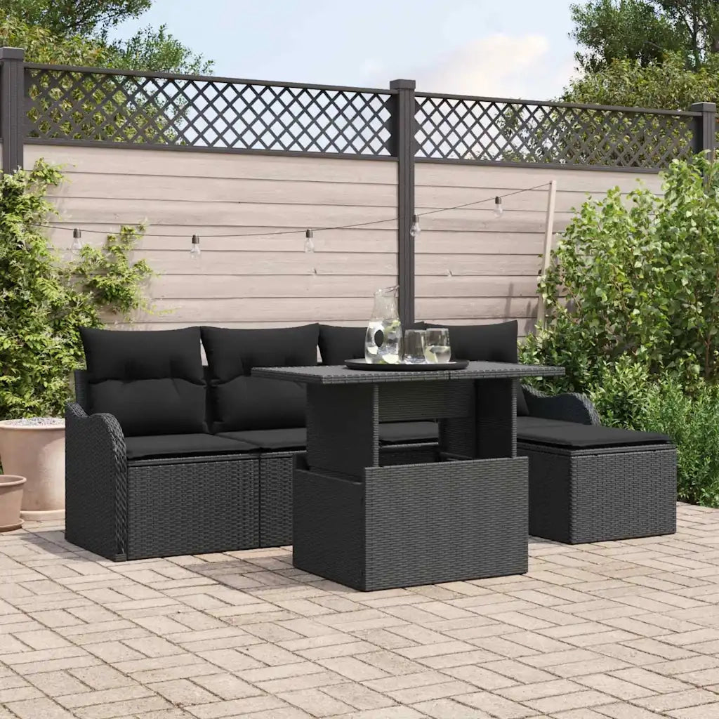 Set Divano da Giardino con cuscino 6 pcs Nero Polyrattan 3357186