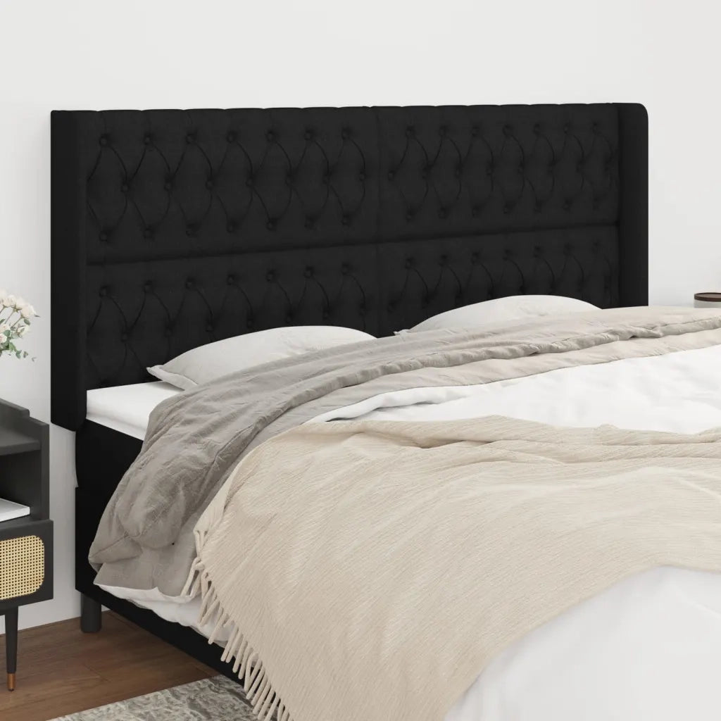 Testiera ad Orecchio Nera 203x16x118/128 cm in Tessuto 3119940