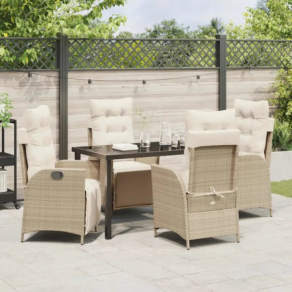 Set da Pranzo per Giardino con cuscino 5 pcs Beige polyrattan