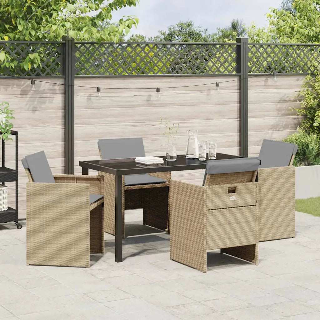 Set da Pranzo per Giardino 5 pcs Beige polyrattan