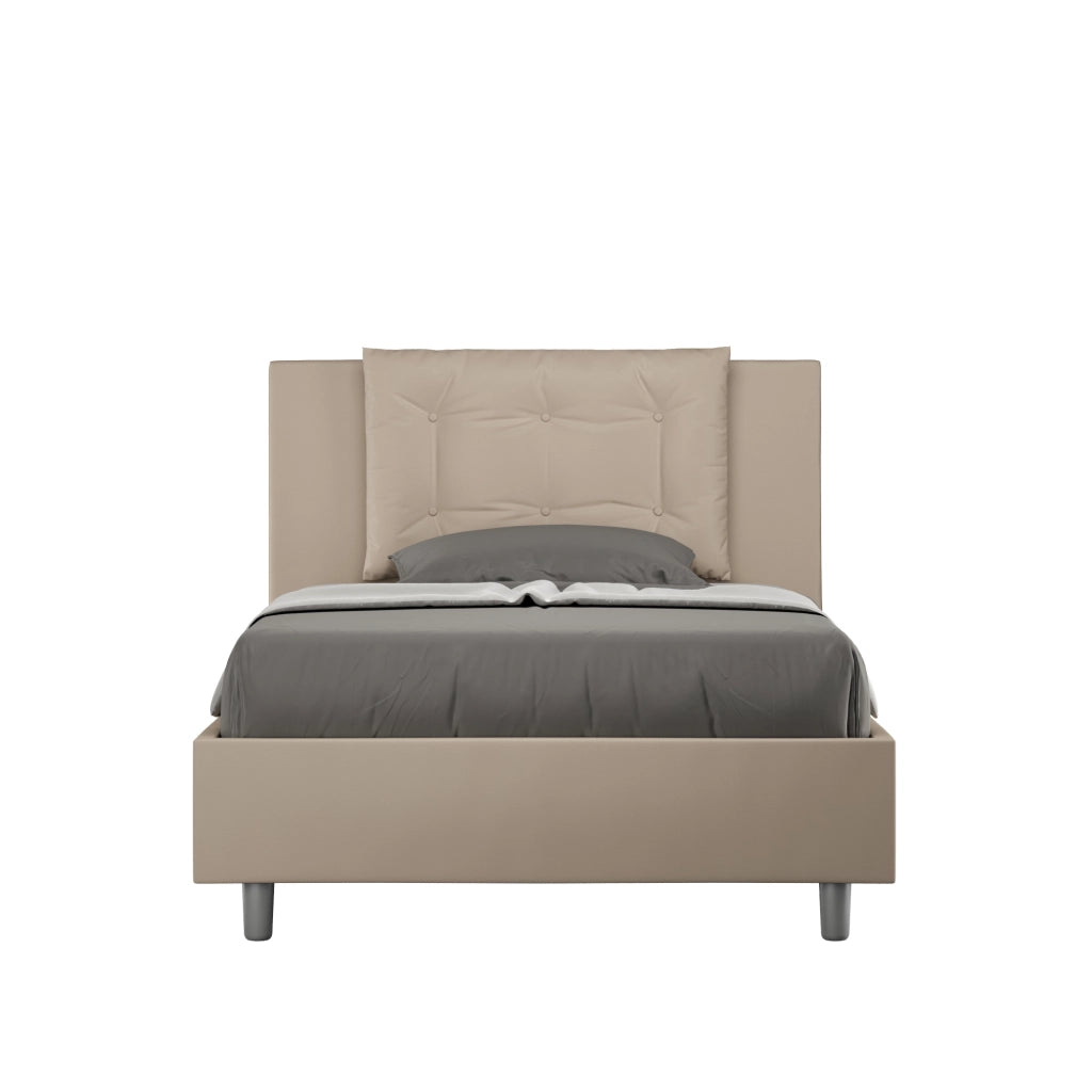 BS COM Letto una piazza e mezza senza rete imbottito 120x190 similpelle tortora