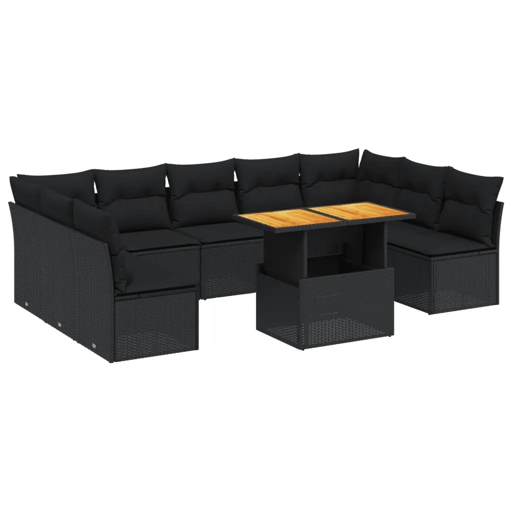 Set Divani da Giardino 10pz con Cuscini in Polyrattan Nero 3271454