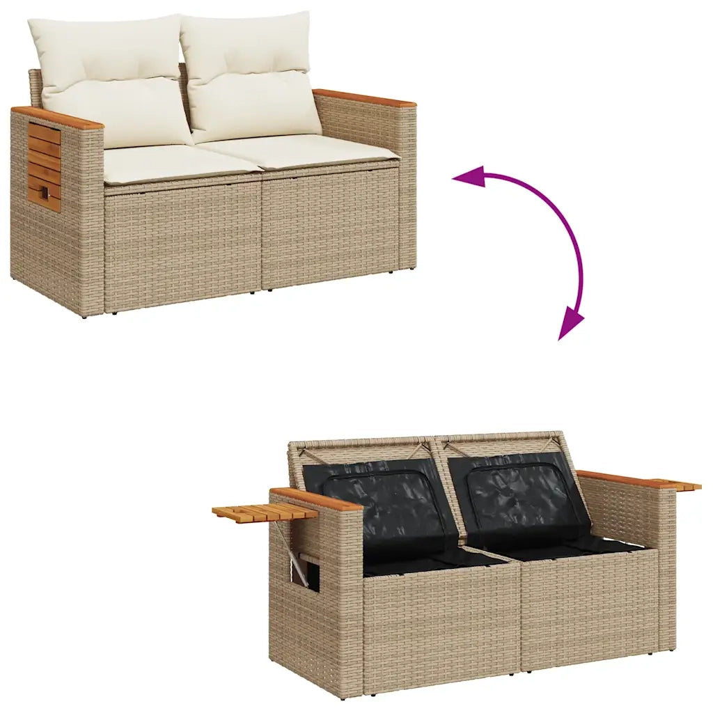 Set Divano da Giardino 6 pz con Cuscini Beige Polyrattan Acacia 3327586