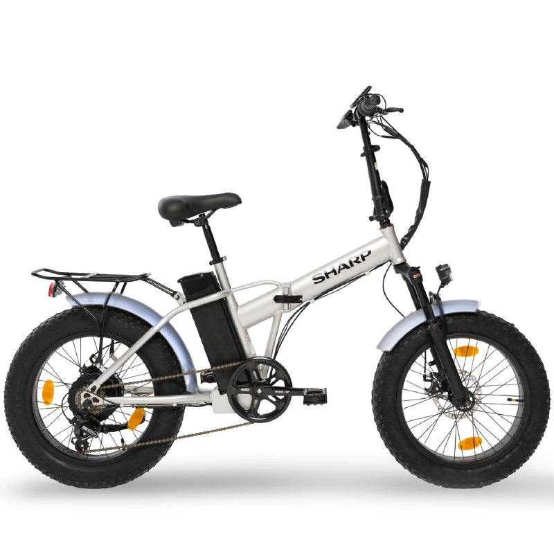 SHARP BK-FM01-ES - BICICLETTA ELETTRICA PIEGHEVOLE FAT E-BIKE (SILVER) - RUOTE 20"X4" - MOTORE 250W - BATTERIA 36V 10AH - TELAIO ACCIAIO - 6 MARCE