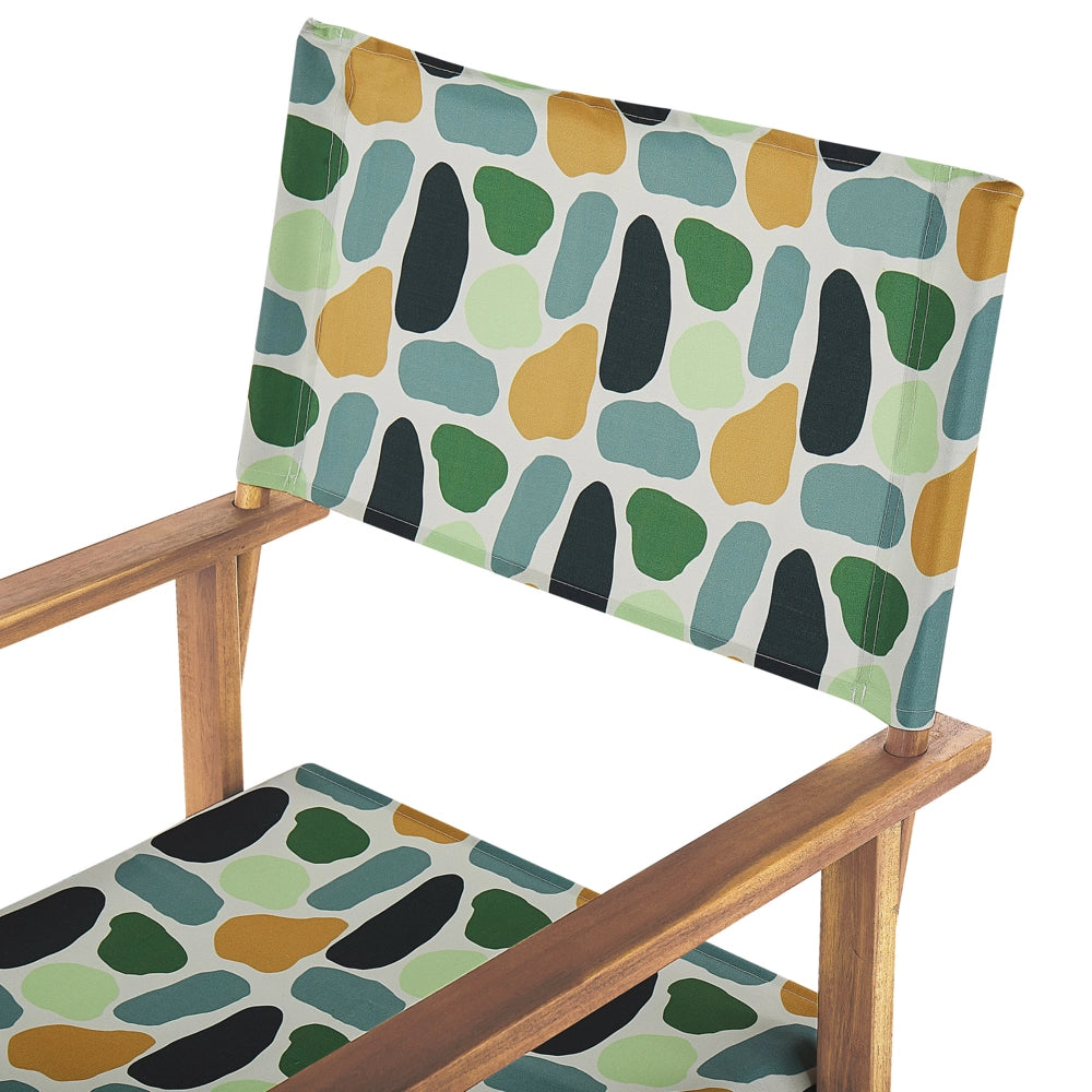 Set di 2 sedie da regista da giardino in legno chiaro con tessuto di ricambio in acacia bianco sporco con motivo astratto pieghevole con 2 Tele intercambiabili