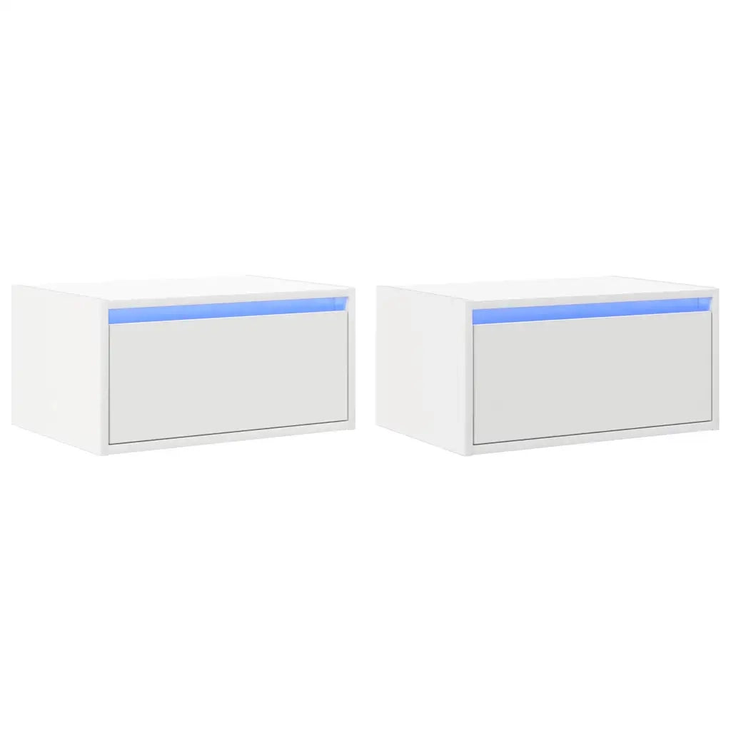 Comodini a Parete con Luci LED 2 pz Bianchi 860212