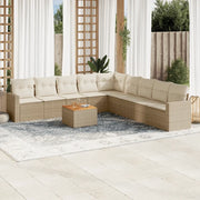 Set Divano da Giardino 10 pz con Cuscini Beige in Polyrattan 3256499