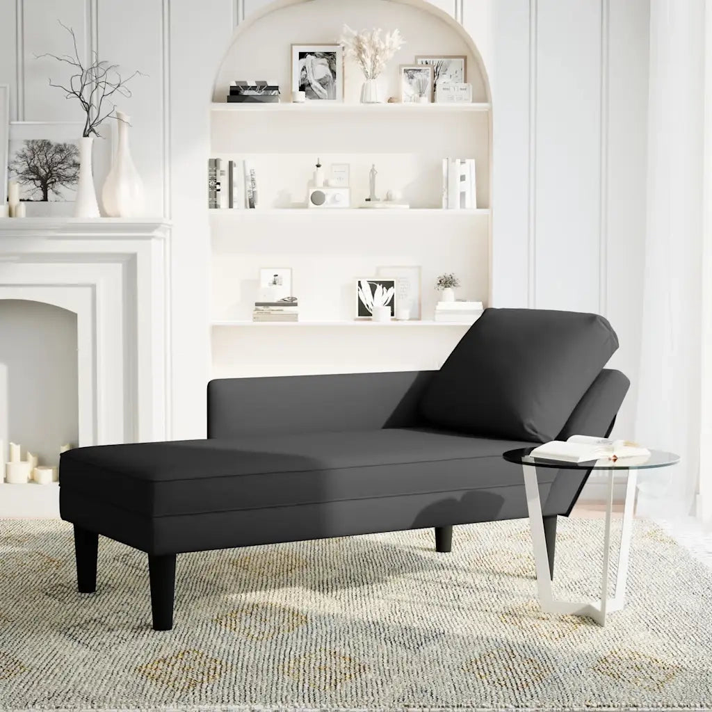 Sdraio con Cuscino e Bracciolo Destro in Velluto Nero 4009812