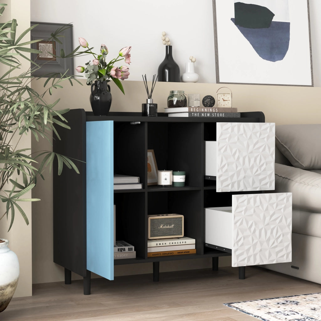 Credenza Moderna con Ante Blu e Cassetti ¨C MINIMAL ¨C Nero/Blu