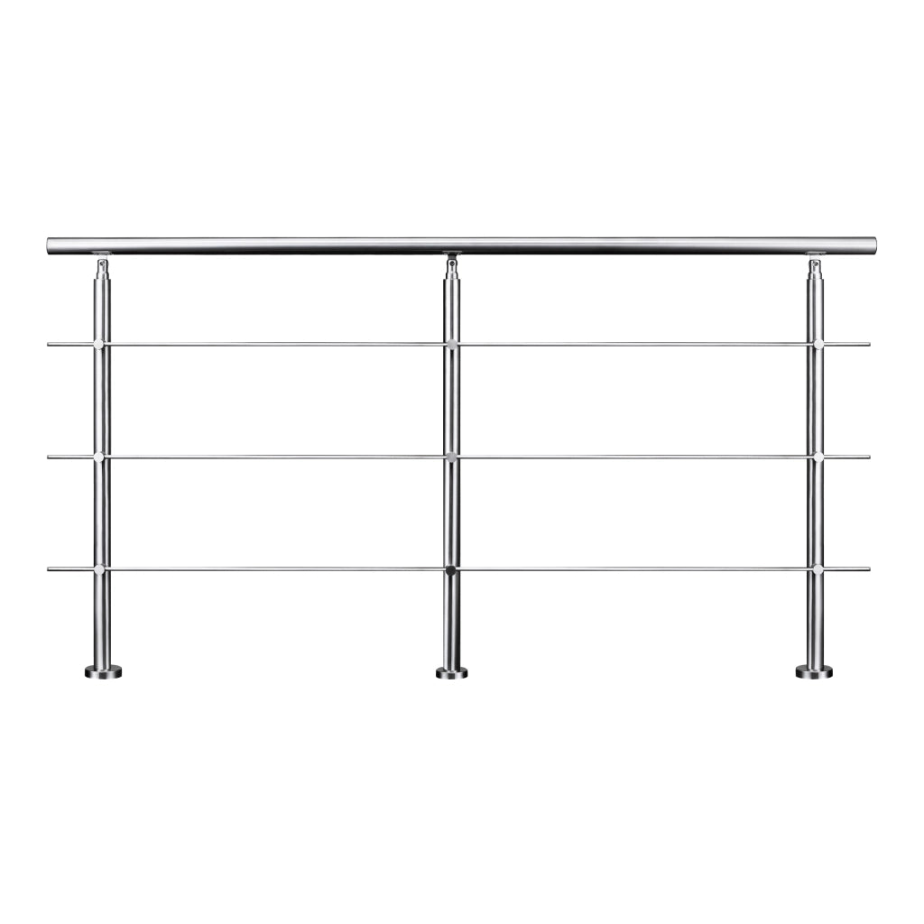 Ringhiera Balaustra Corrimano in acciaio inox spazzolato 240x106cm per interni ed esterni 3 barre trasversali
