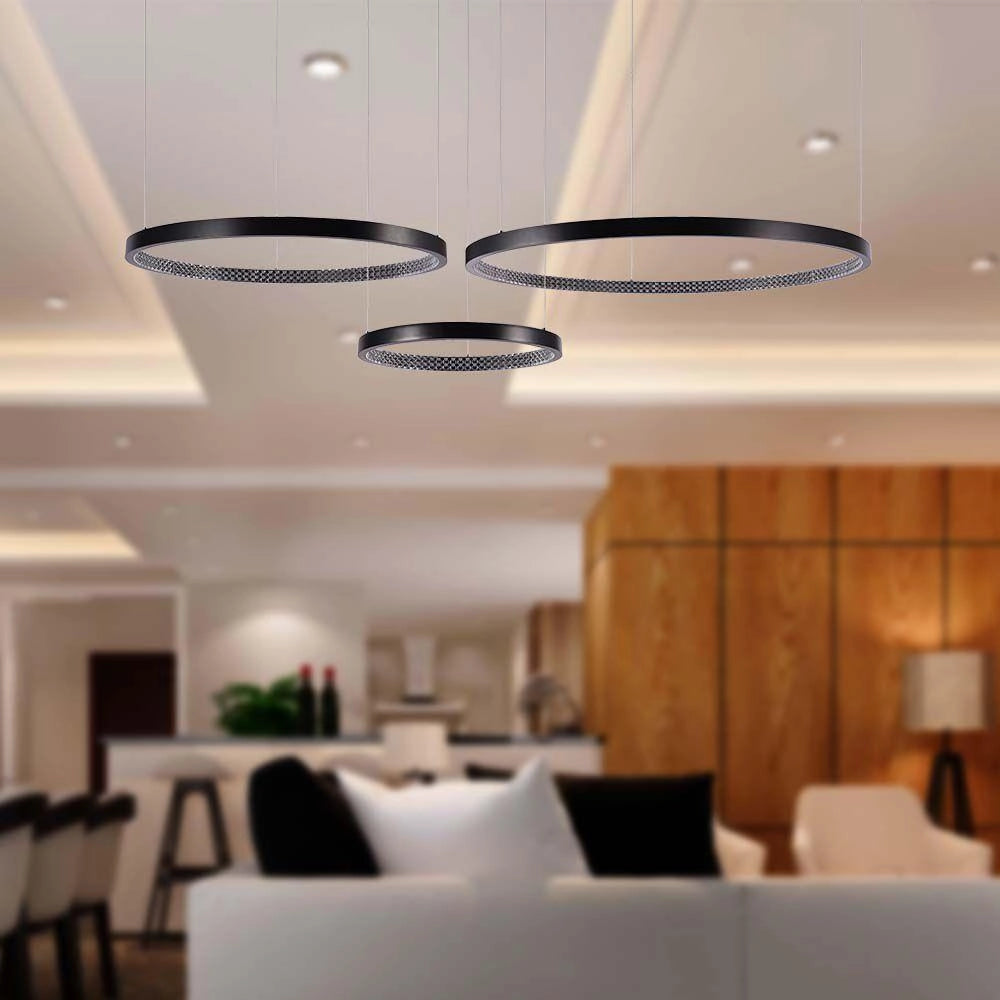 Lampada a sospensione LED 3 anelli nera 3000K V-TAC
