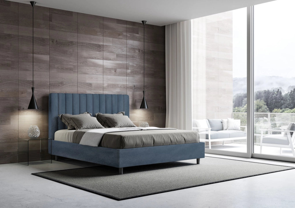 Letto Matrimoniale 160x210 cm con Rete Agueda Blu
