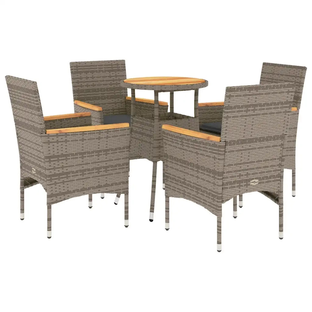 Set Pranzo Giardino 5 pz con Cuscini Grigio Polyrattan Acacia 3278720