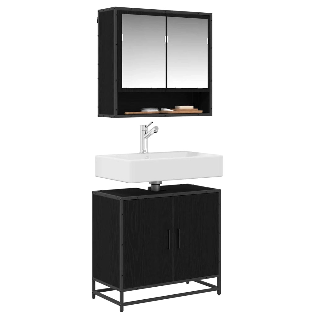 Mobile Lavabo | Armadio per Lavabo da Bagno Rovere Nero 65 x 33 x 60 cm