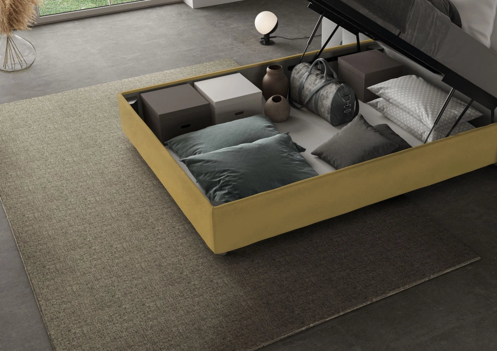 Letto 1 Piazza E Mezzo 120x200 cm con Rete Imbottito in Microfibra Antea Large Ocra