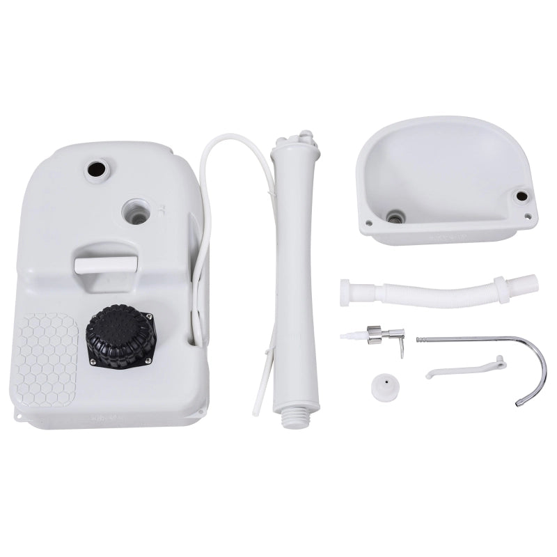 Lavabo portatile con pompa a pedale serbatoio da 17 l ruote e porta asciugamano in acciaio inox bianco per esterni