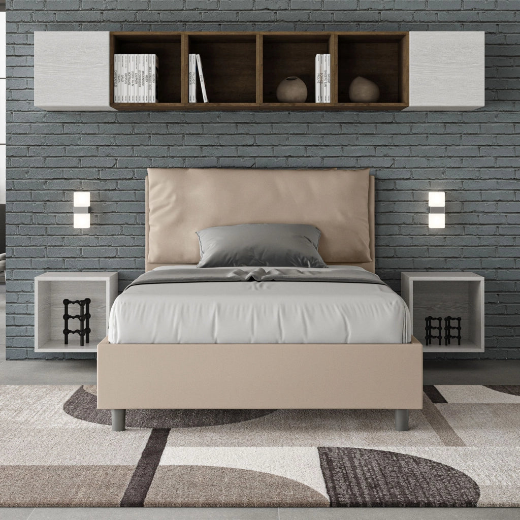 BS COM Letto una piazza e mezza senza rete imbottito 120x200 similpelle tortora